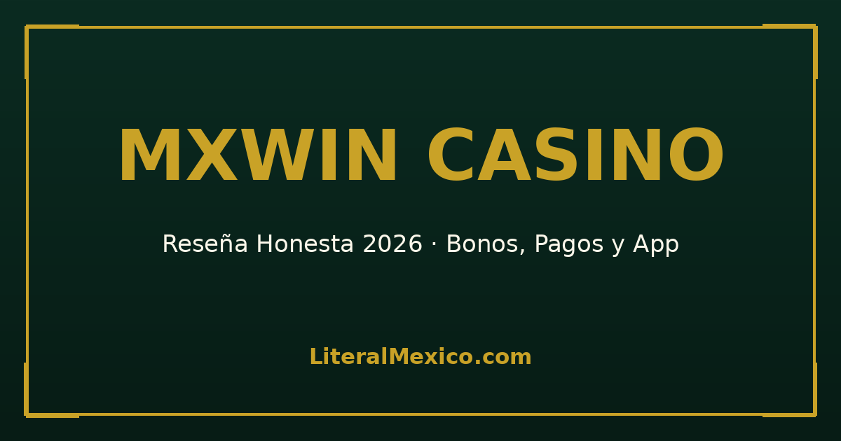 Portada de la reseña de MXWIN Casino en LiteralMexico, con el logotipo del análisis 2026